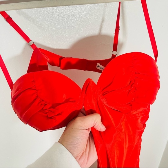 NEW For Love and Lemons Rana Asymmetrical Mini Slip Dress Red Cocktail Party - Picture 8 of 9